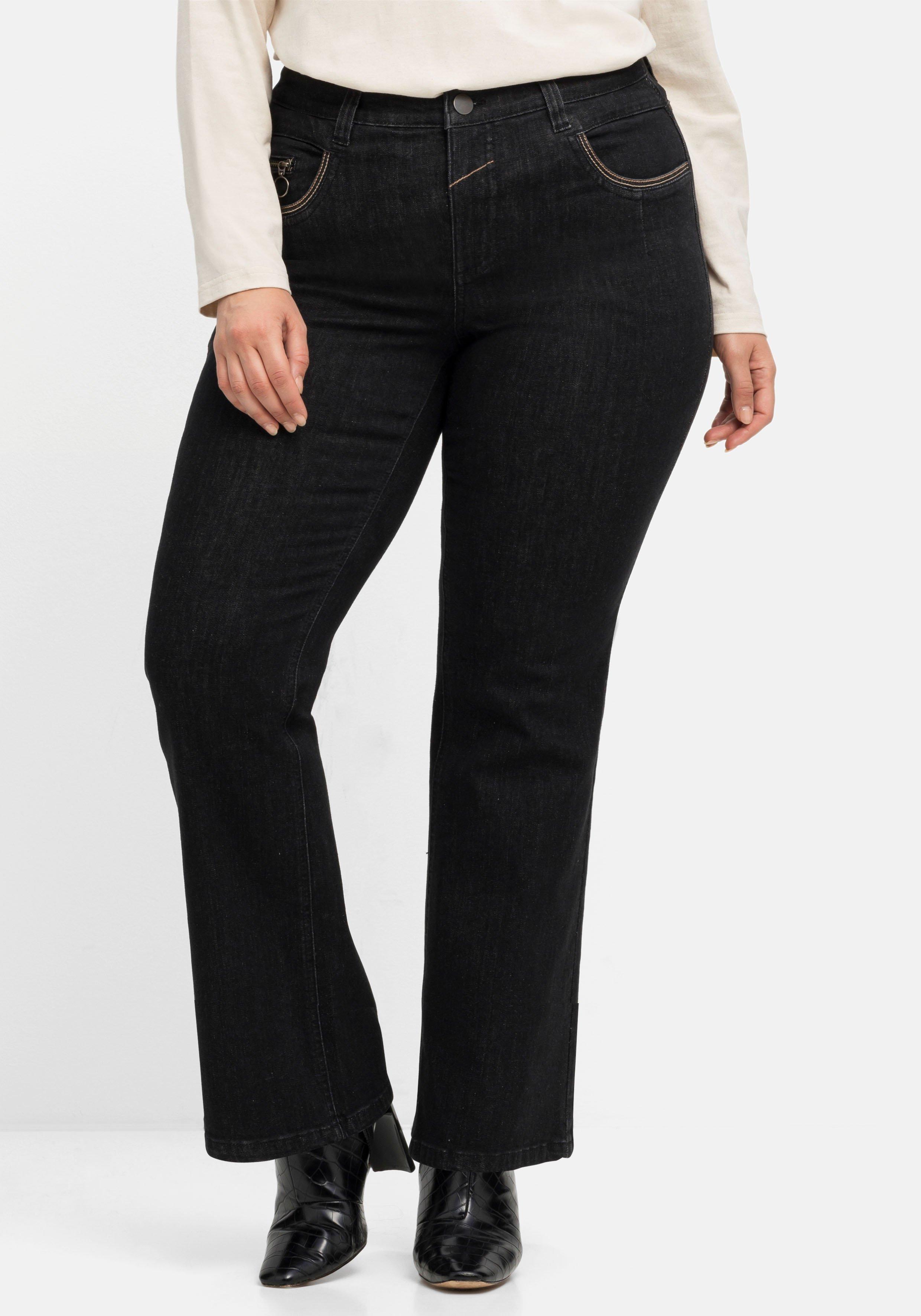 Bootcut-Jeans mit Kontrast-Stickerei, extralang