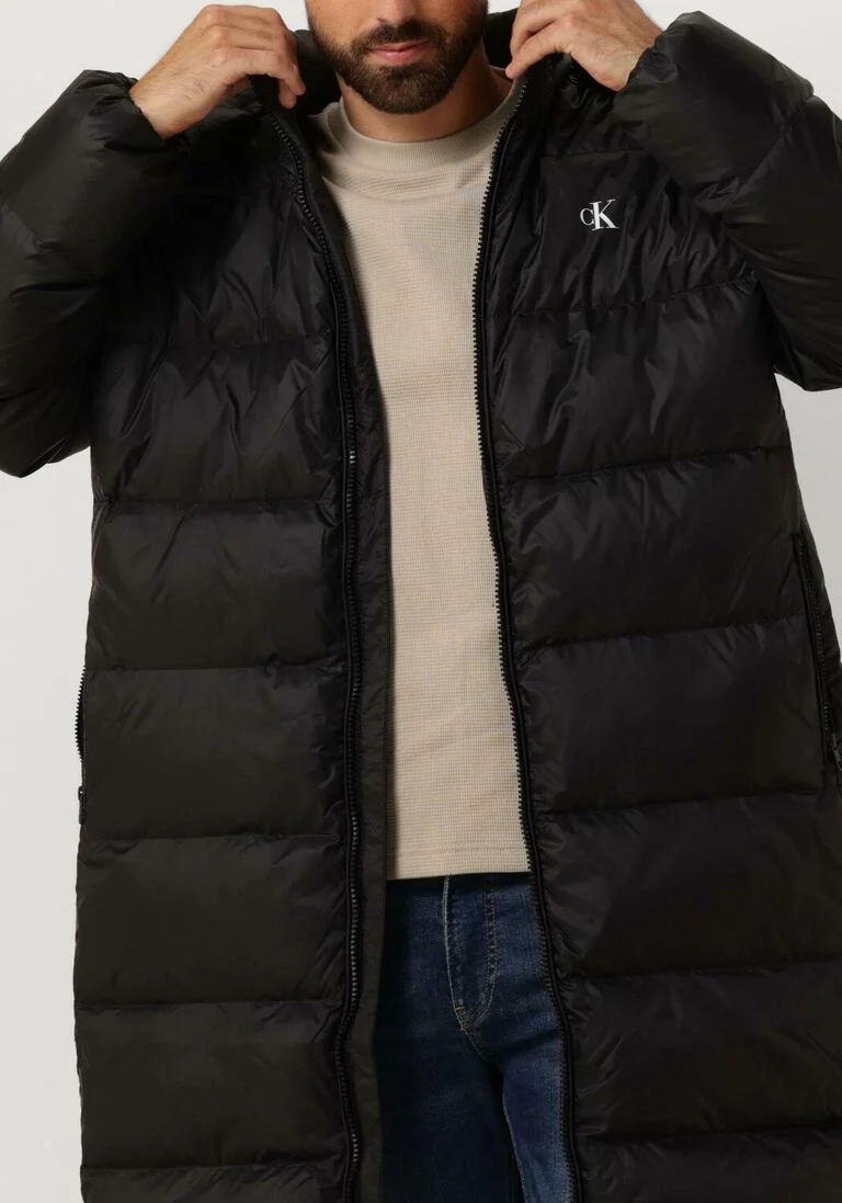 CALVIN KLEIN zwarte calvin klein gewatteerde jas essentials down long parka