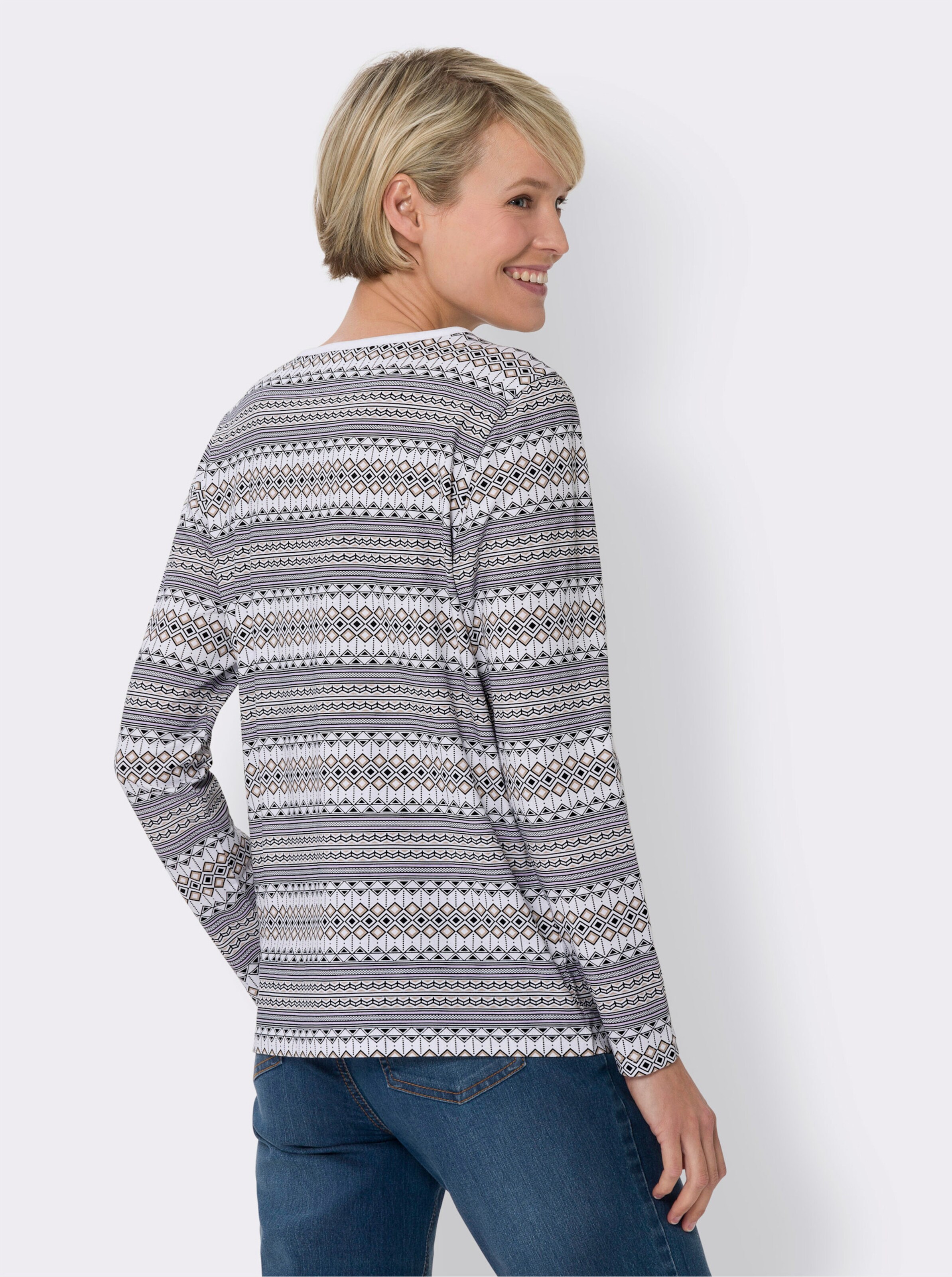 Rundhalsshirt im Norwegermuster