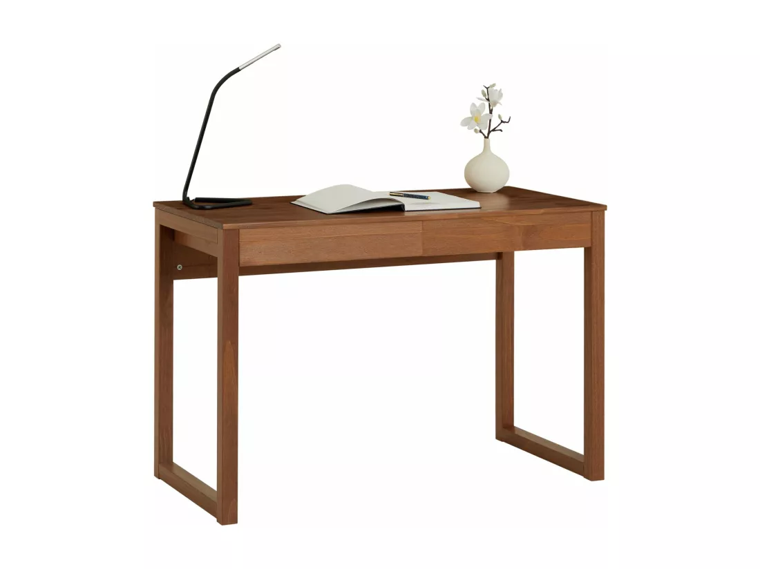 Bureau en bois avec 2 tiroirs NOAH, design scandinave, en pin massif coloris brun foncé
