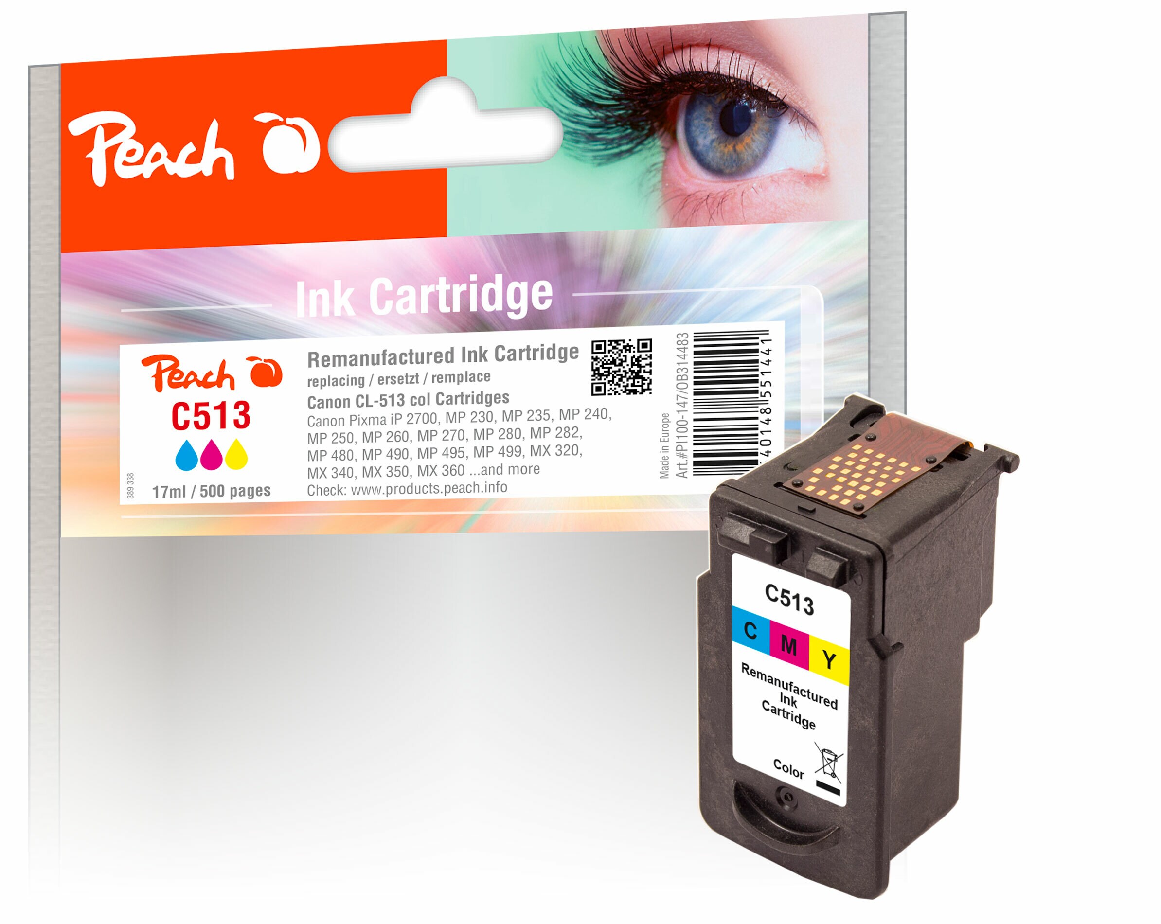 Peach C513 C Druckkopf XL col ersetzt Canon CL-513C, 2971B001 für z.B. Canon Pixma MP 250, Canon Pixma MX 360, Canon Pixma IP 2700, Canon Pixma MP 230 (wiederaufbereitet)