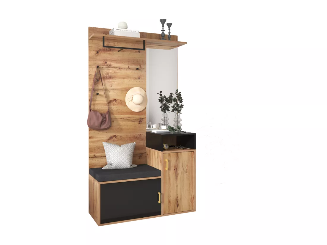 Ensemble vestiaire multifonctionnel - vestiaire avec 4 patères, miroir, armoire à chaussures - vestiaire mural, étagère supérieure, vestiaire d'entrée banc 104x38.5x190cm