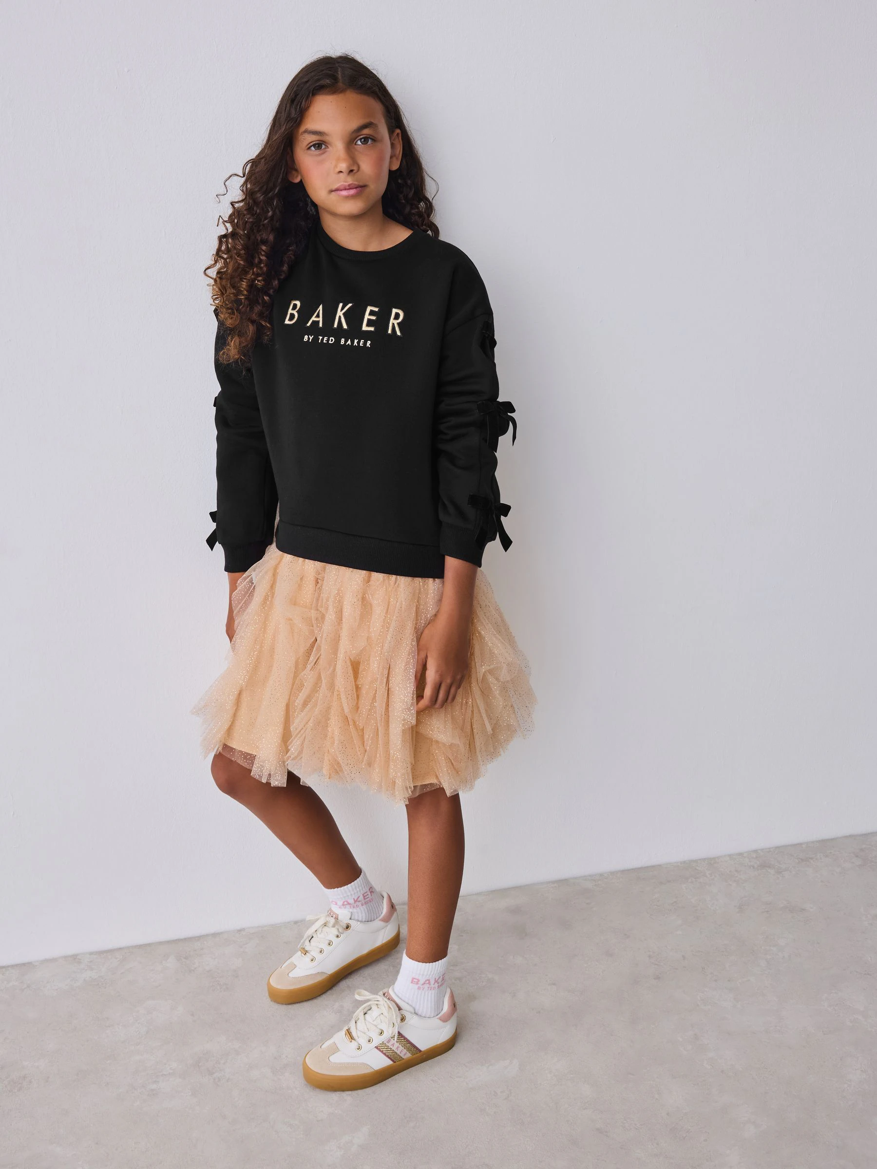Zwart - Baker by Ted Baker Mesh Skirted Sweat Mockable Dress