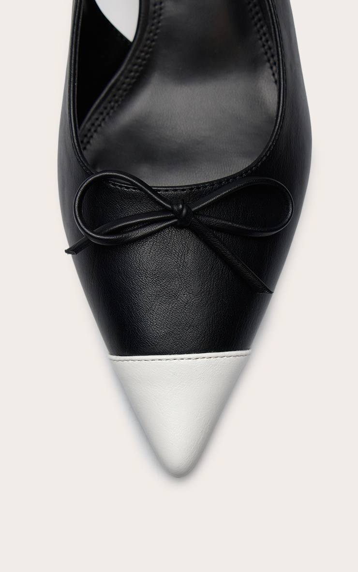 Noir Escarpin Slingback À Talon Chaton En Synthétique Avec Bout Contrasté