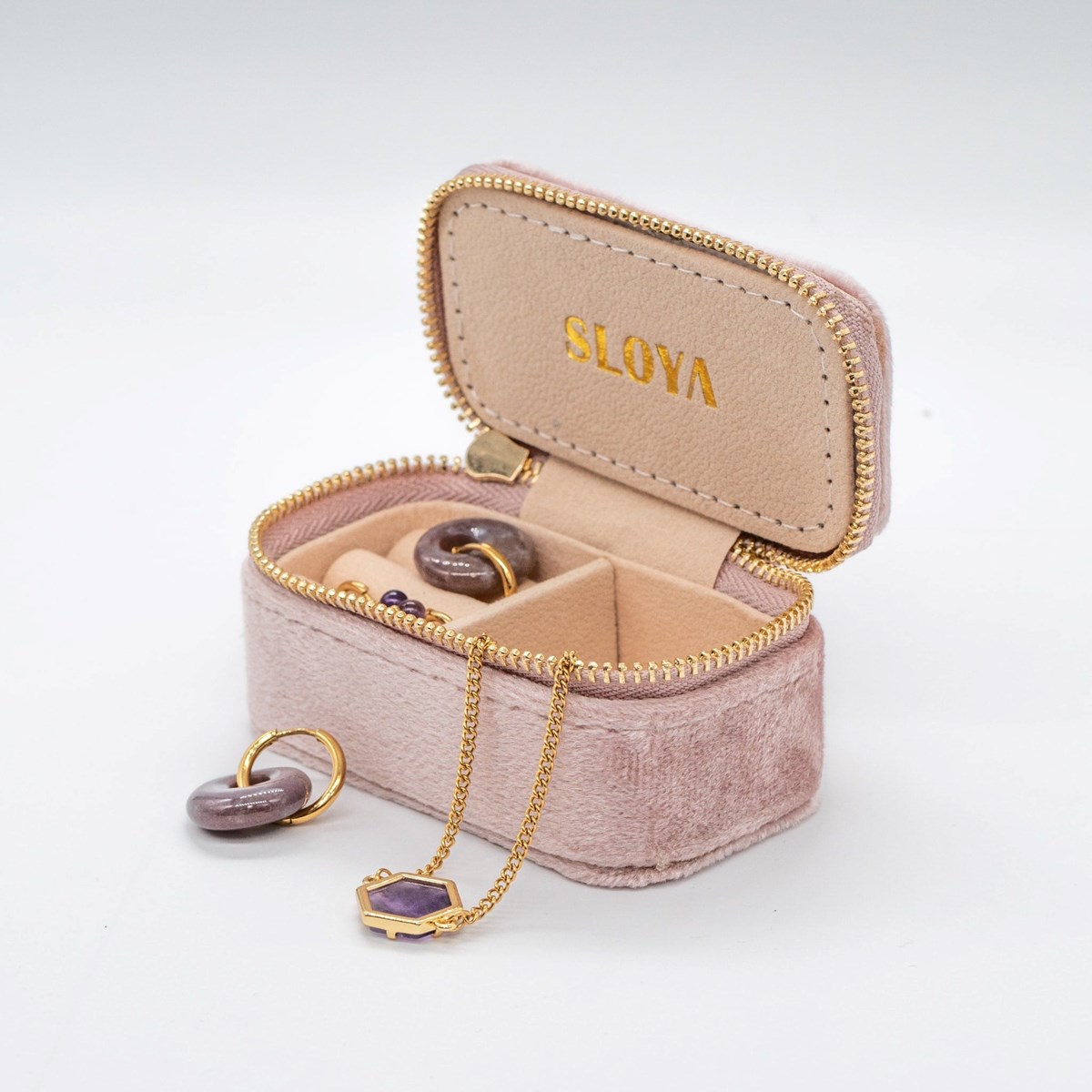 Mini boîte à bijoux velours rose pêche