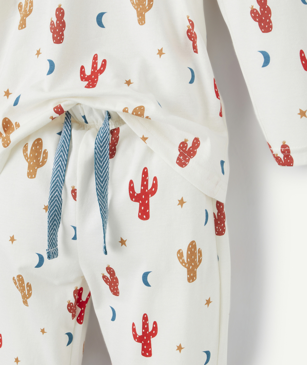 PYJAMA GARÇON EN COTON BIO ÉCRU AVEC IMPRIMÉ CACTUS ET LUNE COLORÉ