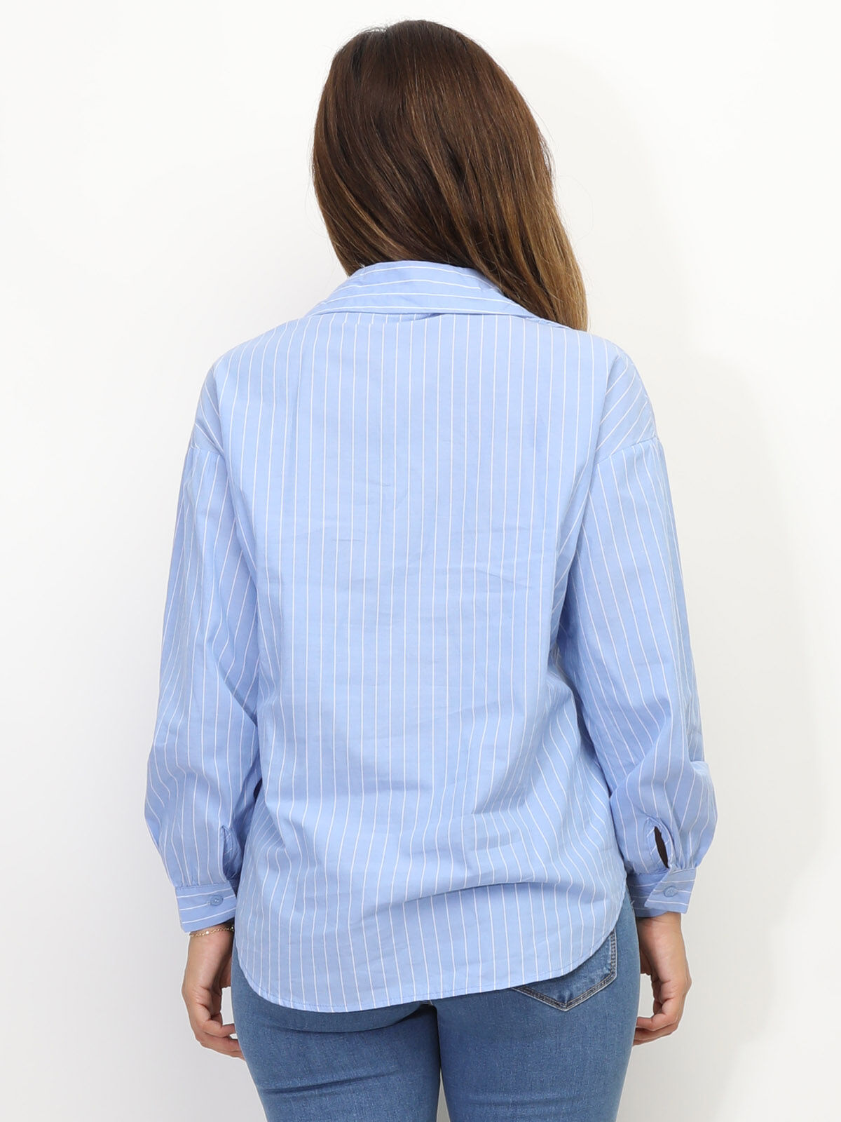 Chemise à fines rayures- Bleu