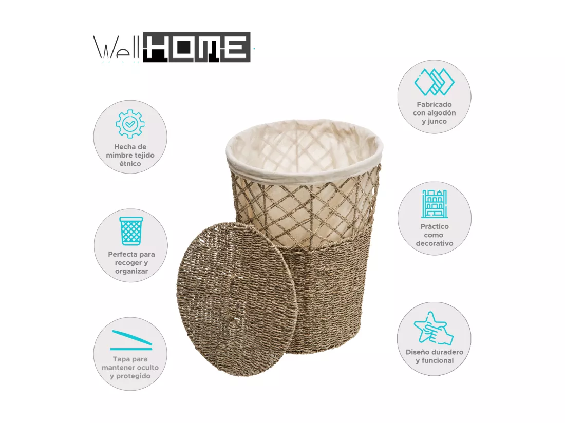 WELL HOME - Panier en osier avec couvercle beige