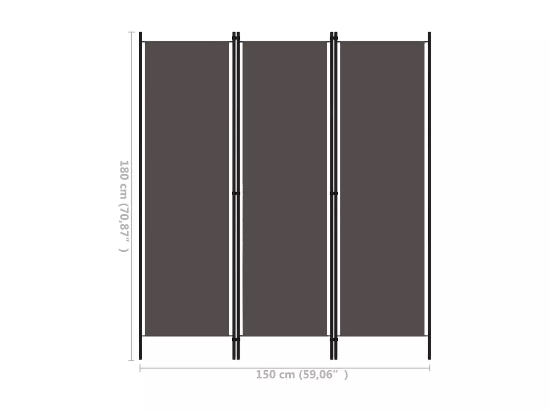 Cloison de séparation 3 panneaux Anthracite 150x180 cm