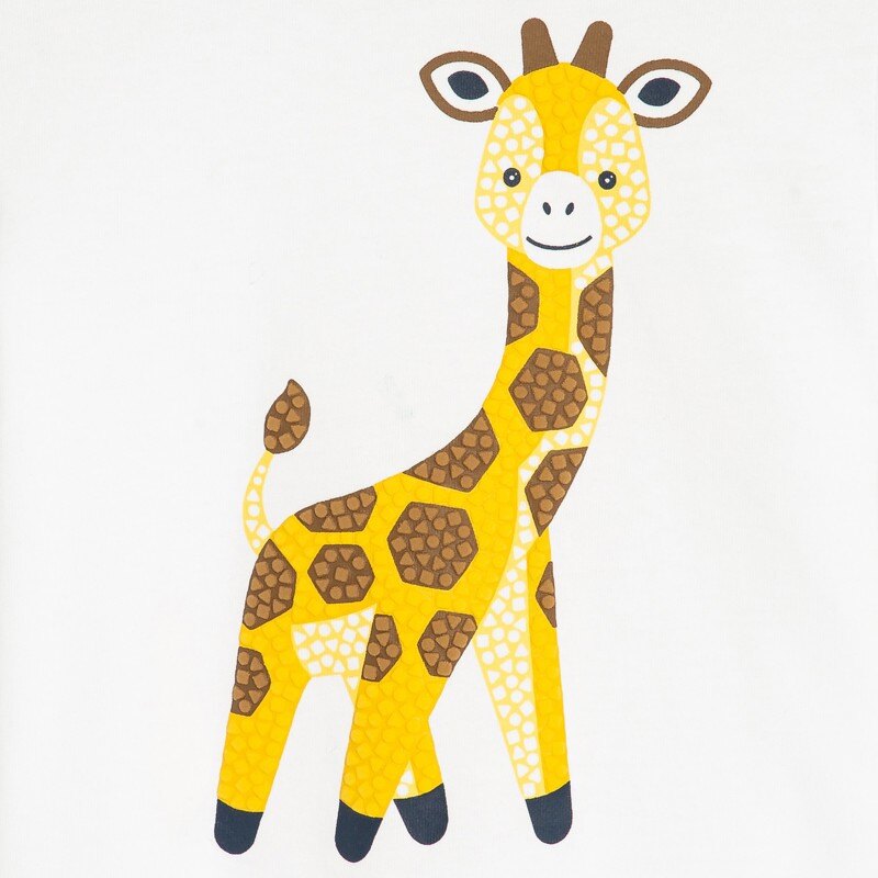 T-shirt sensoriel girafe blanc bébé garçon Jaune