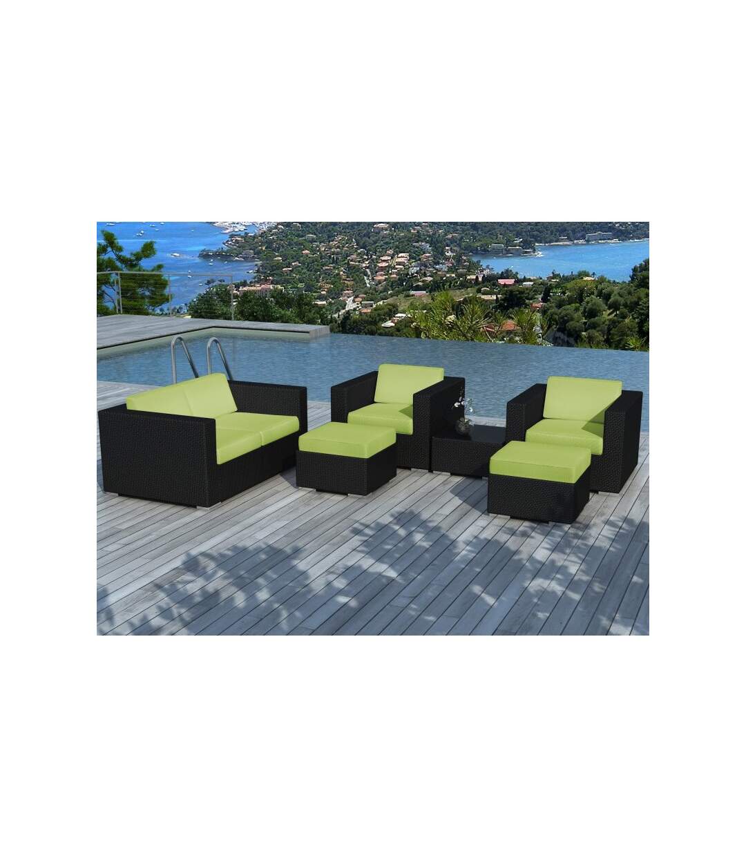 Paris Prix - Salon De Jardin En Résine Tressée portofino Vert & Noir