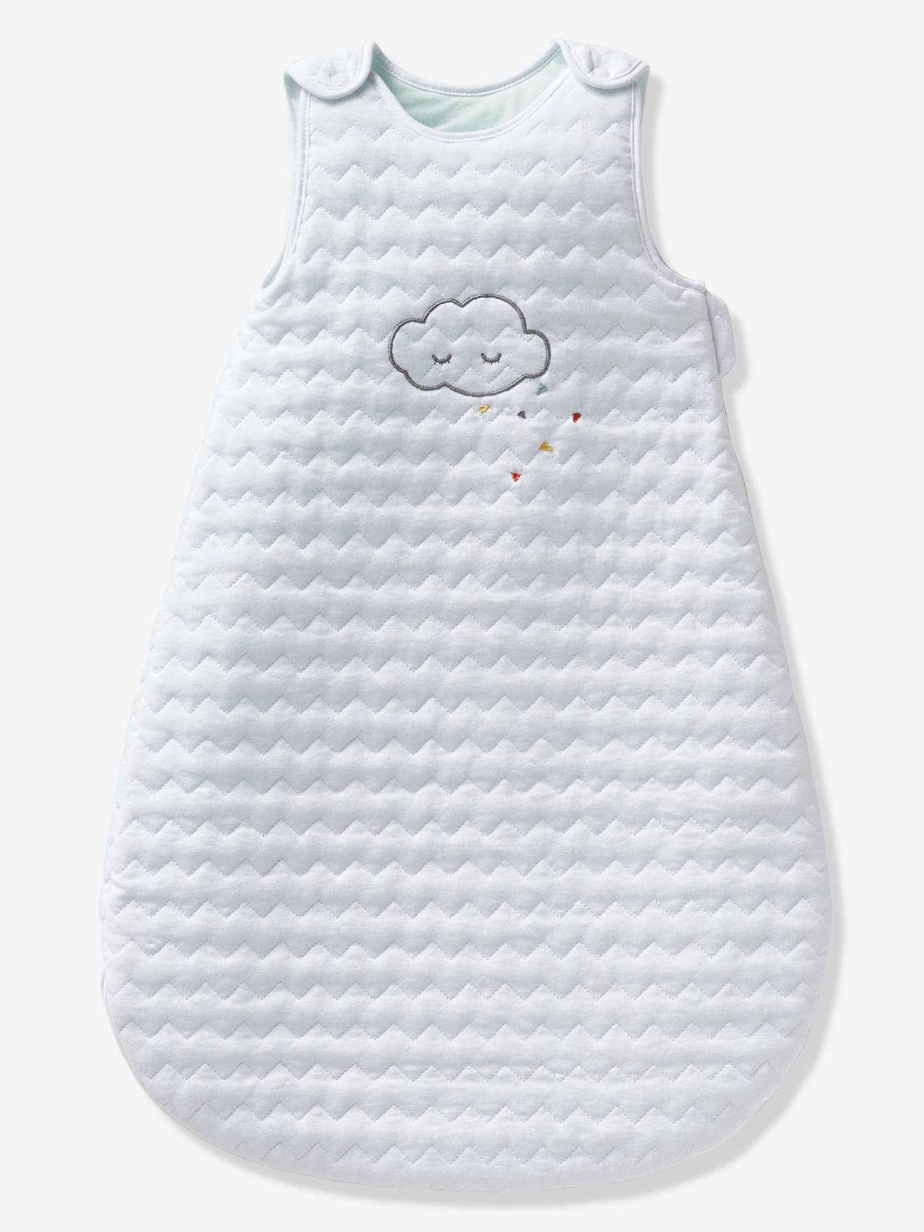 Saco de dormir acolchoado em algodão orgânico, modelo CLOUD, com mangas removíveis, branco claro liso.