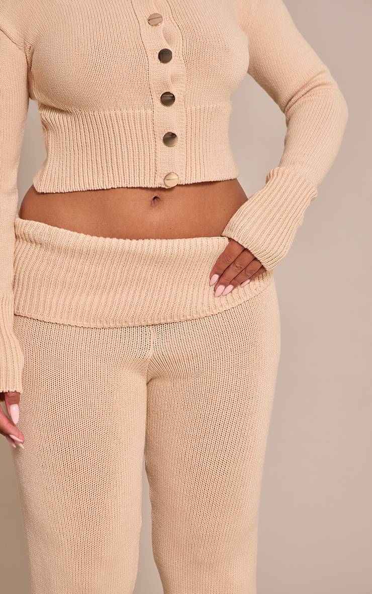 Gris Pierre Pantalon Évasé En Maille Avoine À Taille Pliée Shape