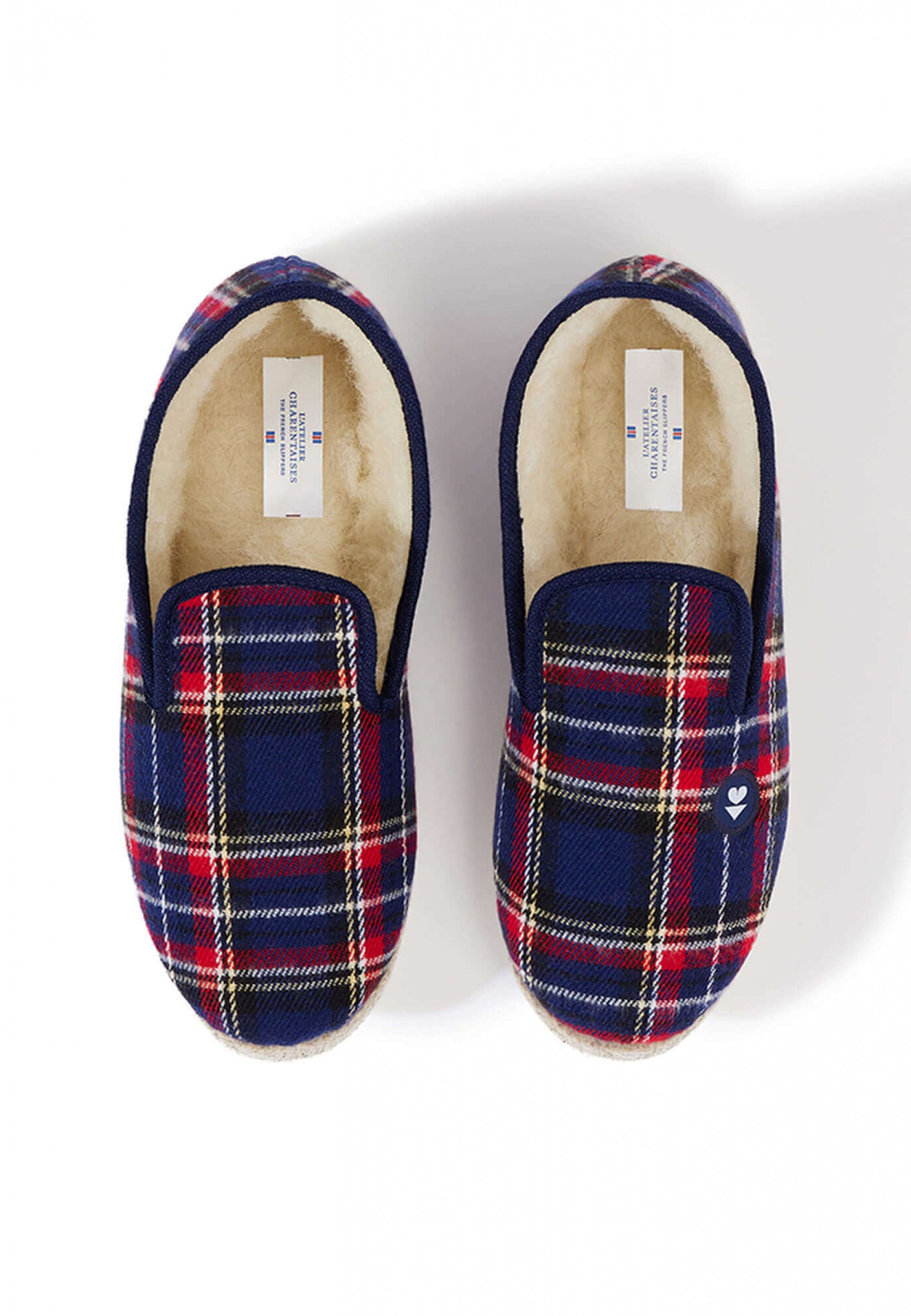 Chaussons d'intérieur en laine-Charentaises Tartan Marine