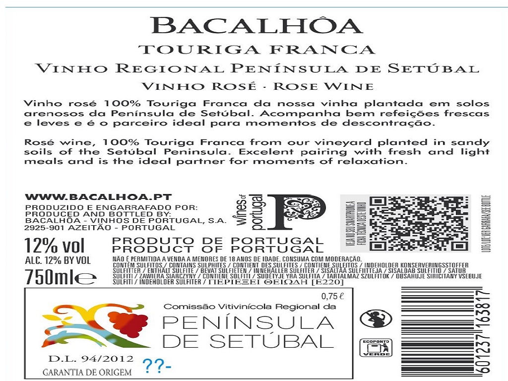 VINHO ROSÉ BACALHÔA TOURIGA FRANCA SETÚBAL 0.75L