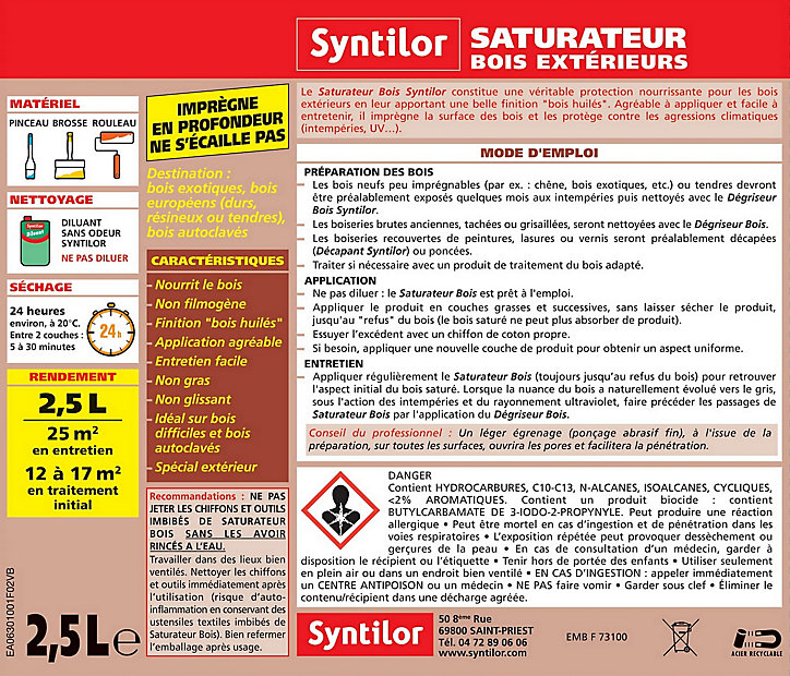 Saturateur extérieur bois s incolore Syntilor 2,5L