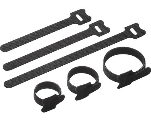 Klittenbandset, 45 stuks, zwart, 15 stuks van 100 / 150 / 200 x 12,5 mm