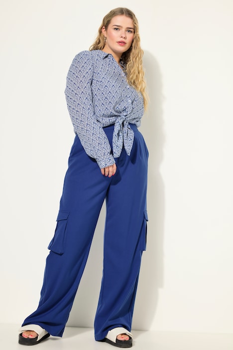 Cargohose, High Waist, Wide Legs, teilelastischer Bund, Cargotaschen