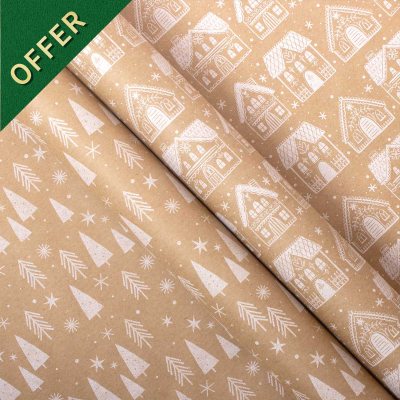 Kraft White Snowy Houses Rollwrap Pack X2 3M Rollwraps & 6 Gift Tags