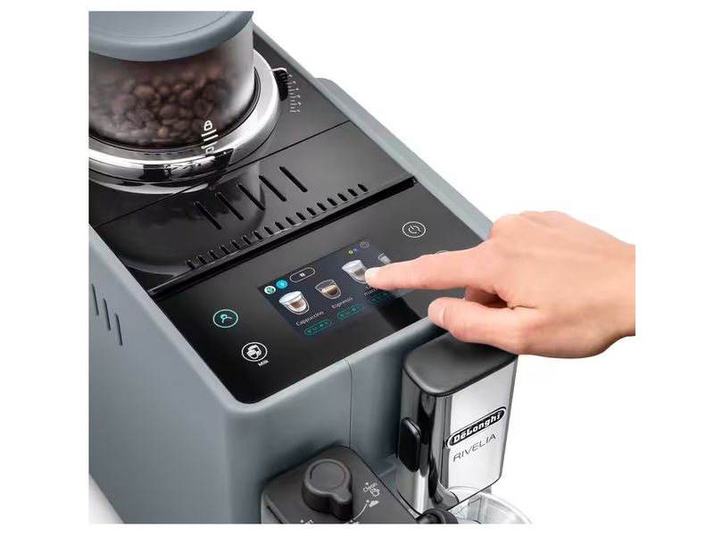 De'Longhi Kaffeevollautomat Rivelia EXAM440.55.G Pebble Gre Kaffeevollautomat mit intuitiv bedienbarem 3.5-Zoll-Farbdisplay