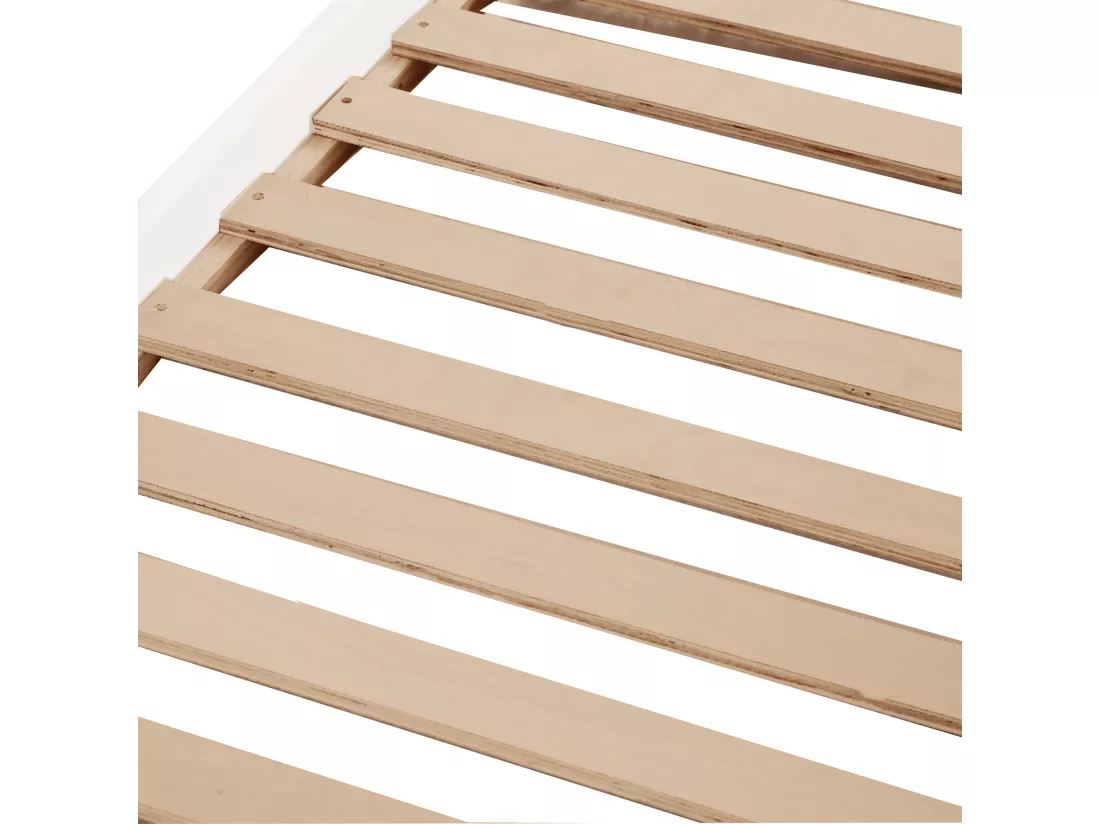 Lit superposé 90x200cm en pin massif avec échelle et toboggan de rangement - Blanc