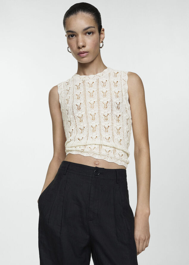 MANGO Crochet knitted top Natural white