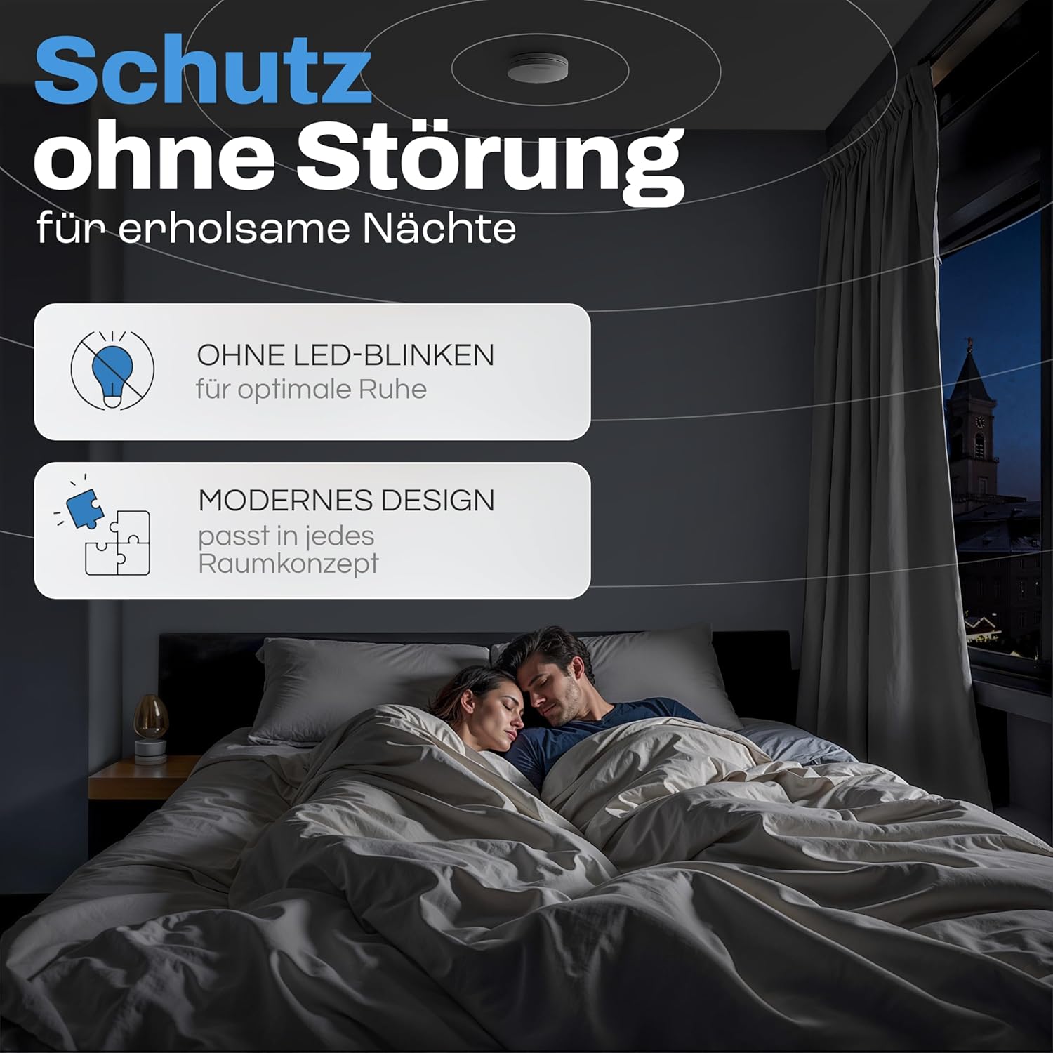 Rauchmelder Funk Vernetzt 10 Jahre Batterie, Rauchwarnmelder & Hitzemelder 2in1, Feuermelder, Brandmelder, Funkrauchmelder Vernetzbar | Ohne Bohren, Ohne LED Blinken 10er Set
