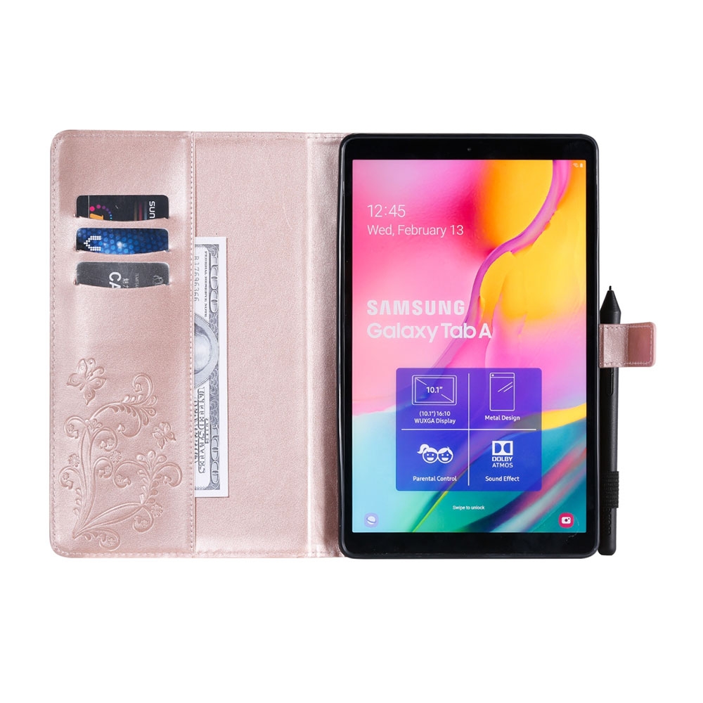 Samsung Galaxy Tab A 10.1 (2019) Leder Tasche Flip Cover Schmetterlinge - Roségold