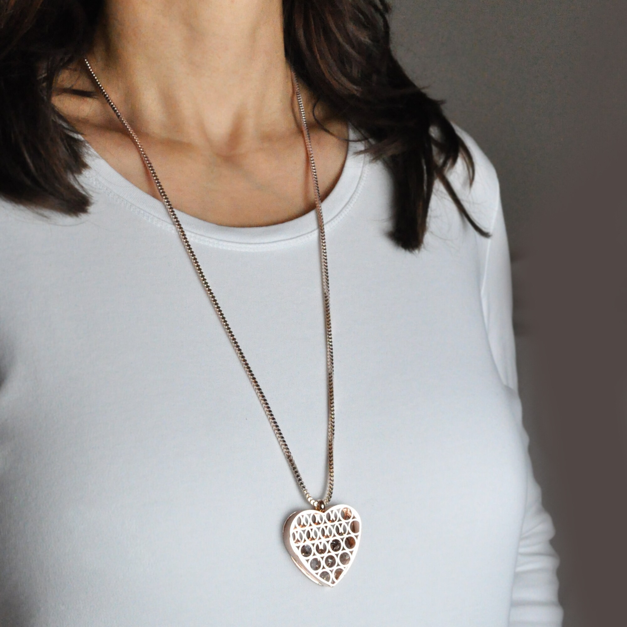 Steuer Modeschmuck Anhänger mit Kette Metal Herz rotgoldfarben gefüllt mit Kristall