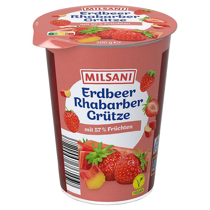 MILSANI WONNEMEYER Fruchtgrütze 500 g, Erdbeer Rhabarber Grütze