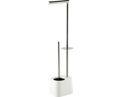 Toiletbutler met reserverolhouder, geborsteld roestvrij staal/wit