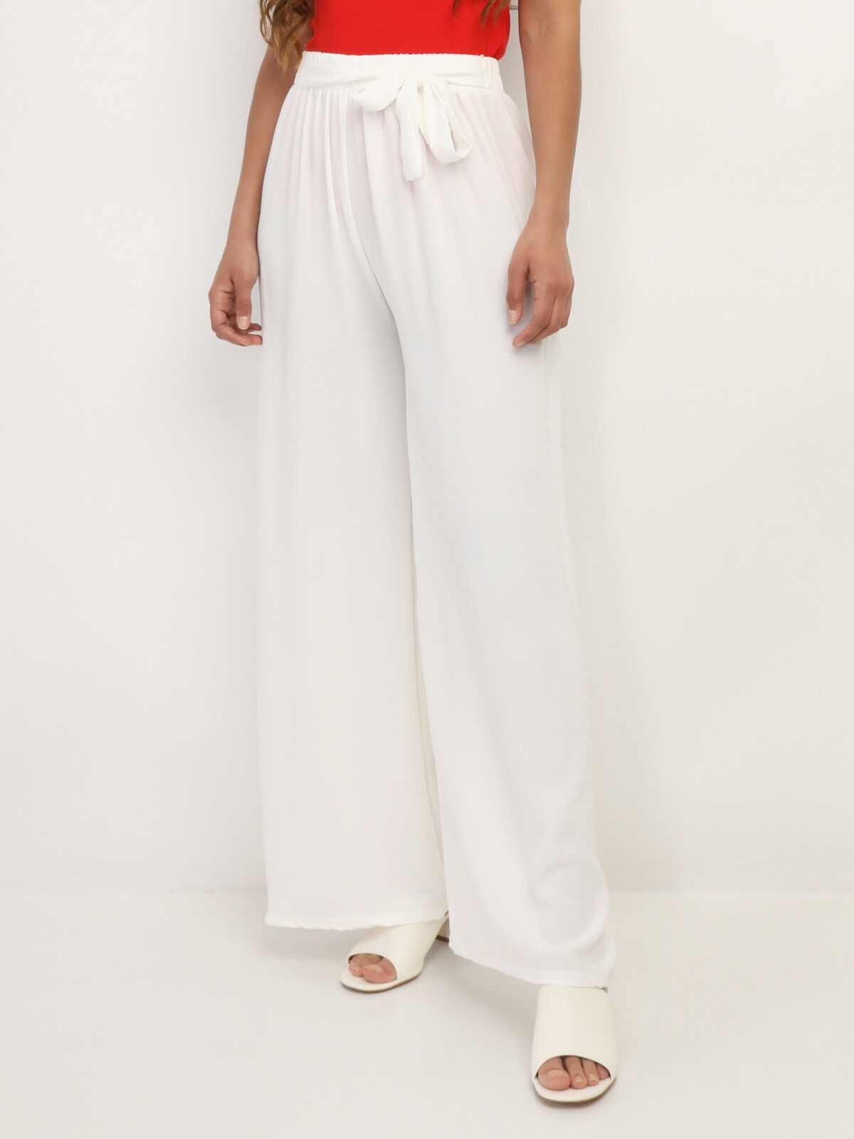 Pantalon ample ceinturé- Blanc