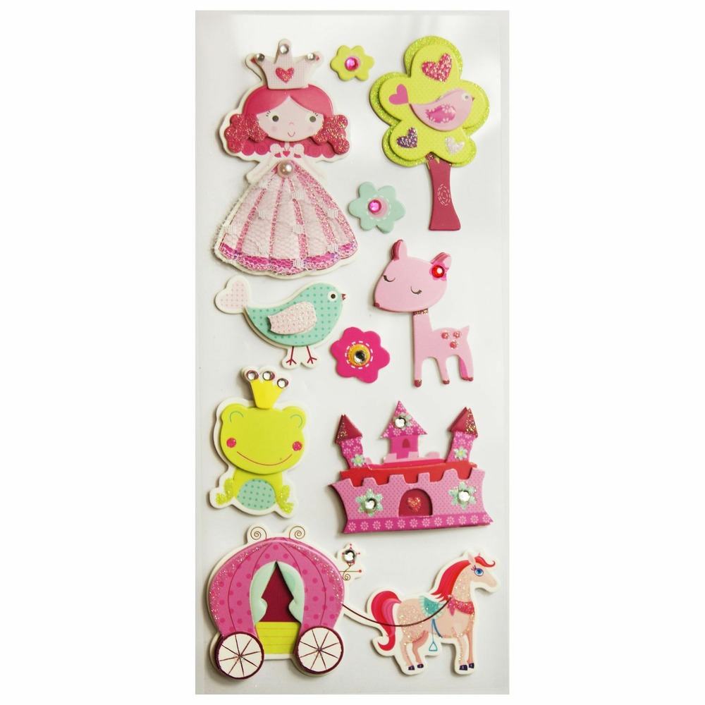 Autocollants en relief à paillettes - contes et princesses
