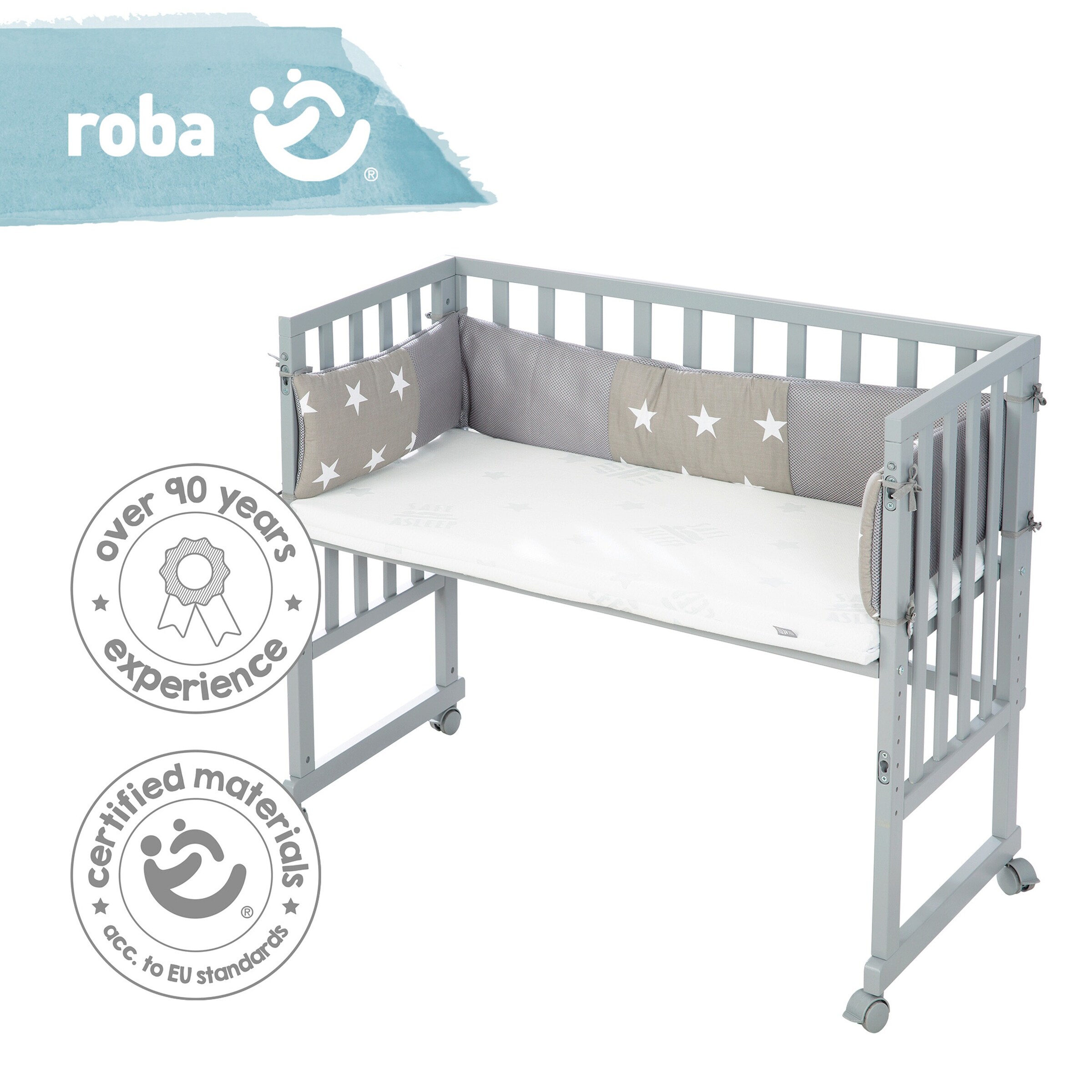 roba Stuben- & Beistellbett 3in1 mit Barriere  Little Stars safe asleep®