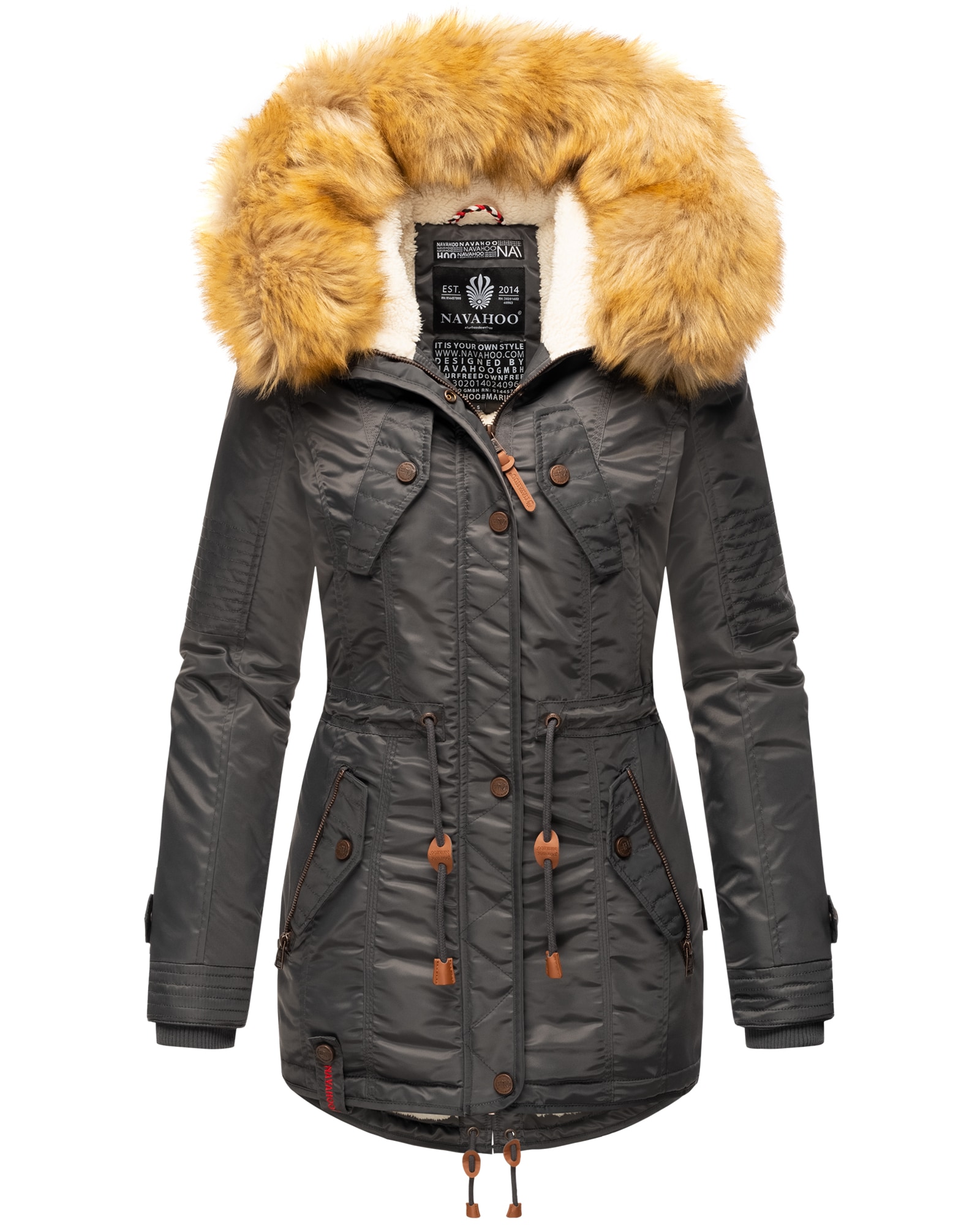 NAVAHOO Damen Hochwertiger Wintermantel Winterparka mit großem Kunstfell La Viva
