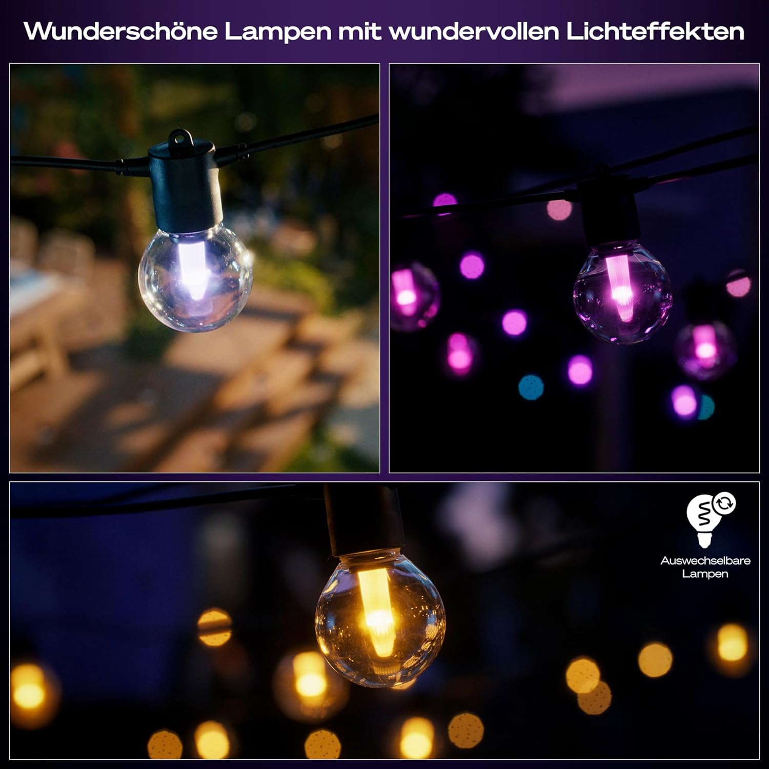 Philips Hue Festavia Globe Außenlichterkette, White and Color Ambiance, 21 M, 30 Lampenkugeln, dimmbar, Steuerung per Hue App, funktioniert mit Alexa,  Assistant und Home