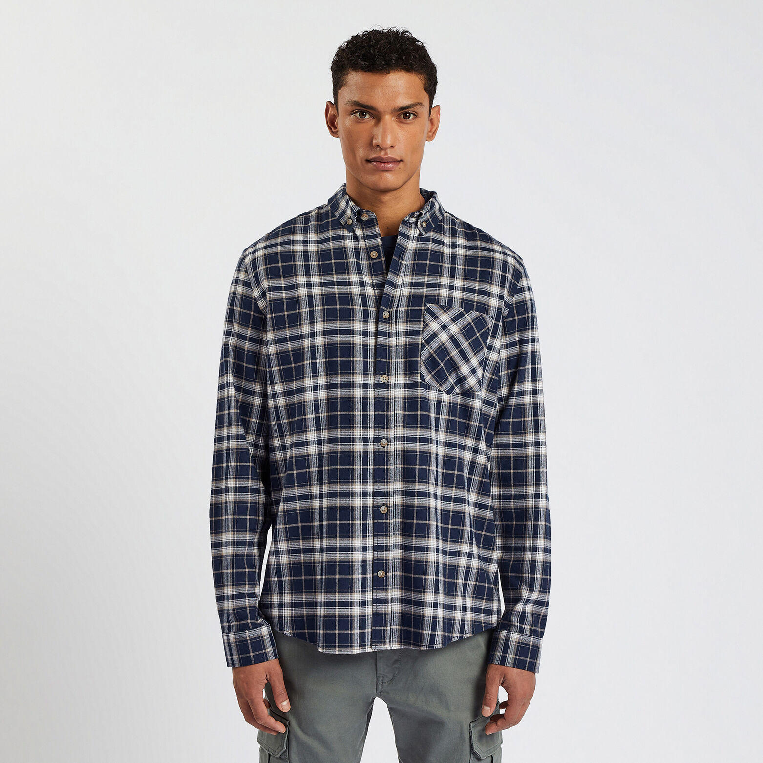 Chemise regular carreaux coton flanelle régénérati Bleu foncé