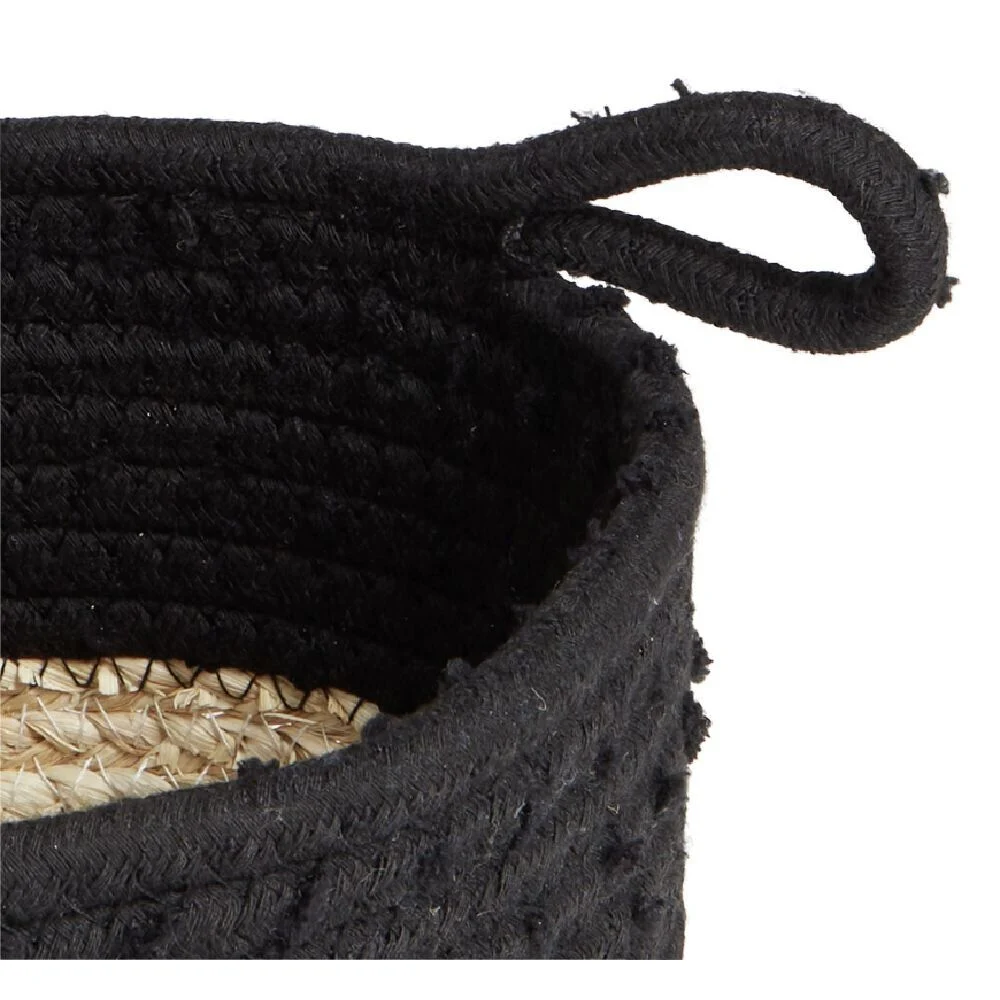 Panière naturelle jacinthe d'eau coton beige et noir Ø18xH16cm