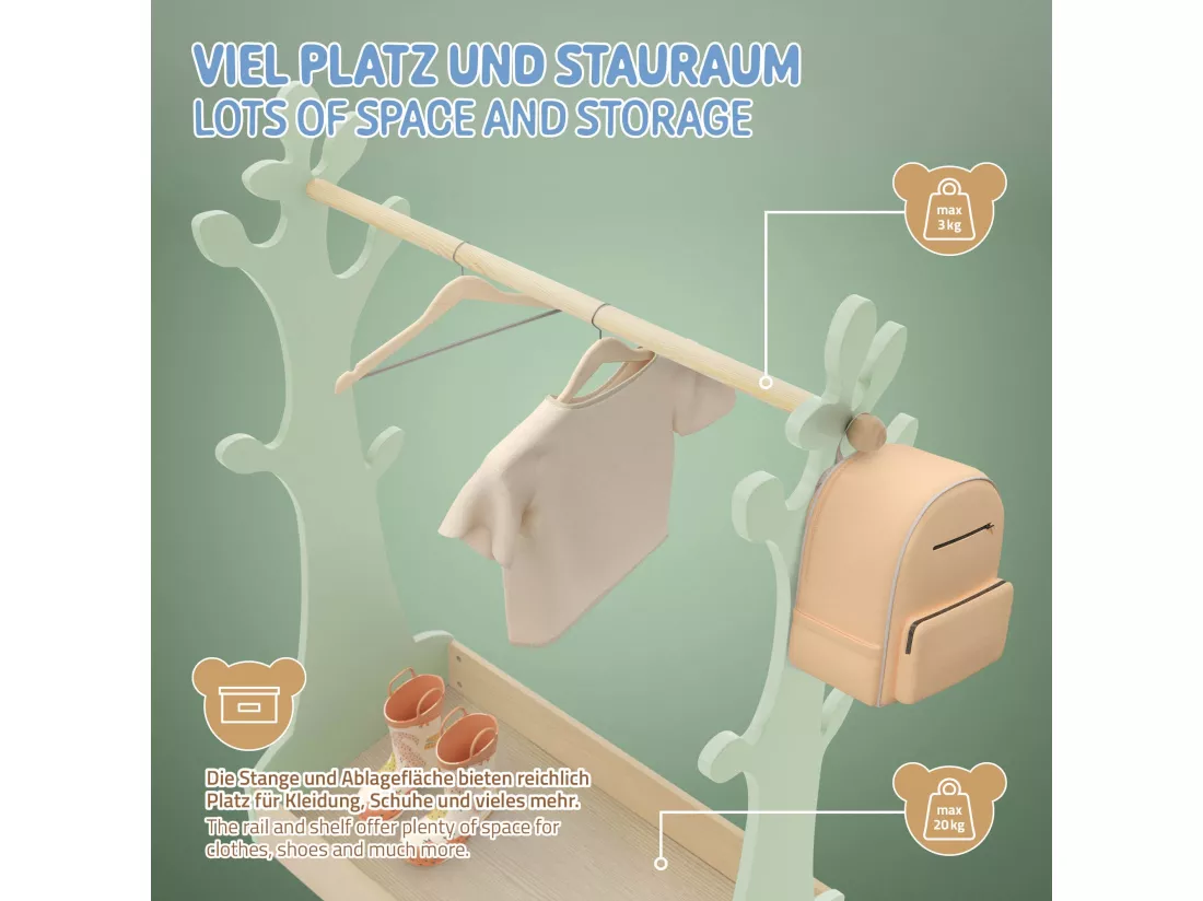 Joyz Portemanteau pour enfants avec étagère et tringle à vêtements chambre bébé