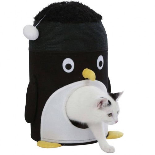 Cama em forma de caverna Kerbl Pingu para gatos, preta e branca.