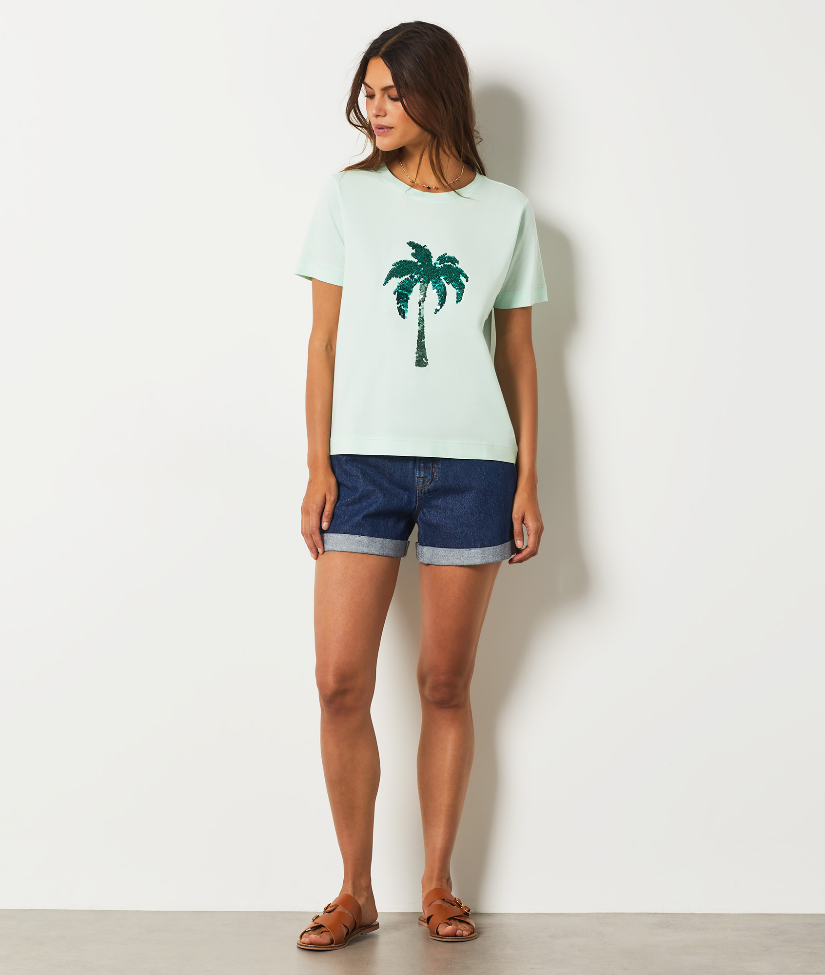 T-shirt imprimé palmier 100% coton