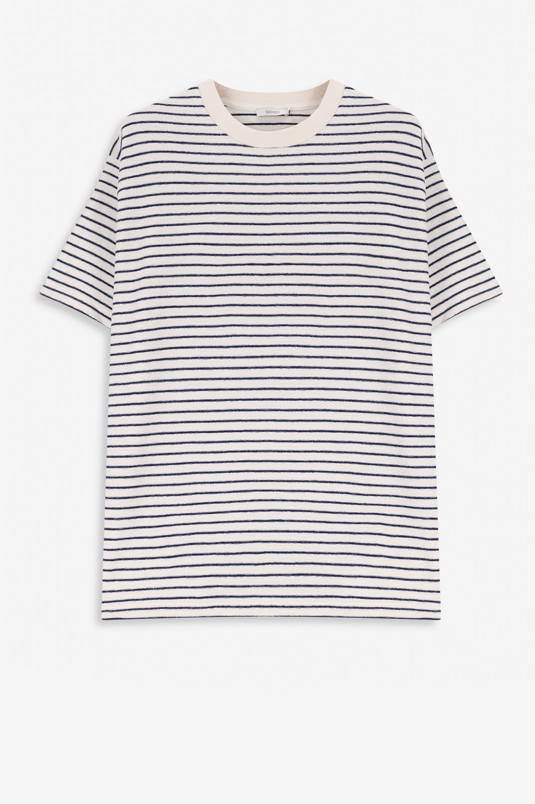 Wit T-shirt met donkerblauwe strepen