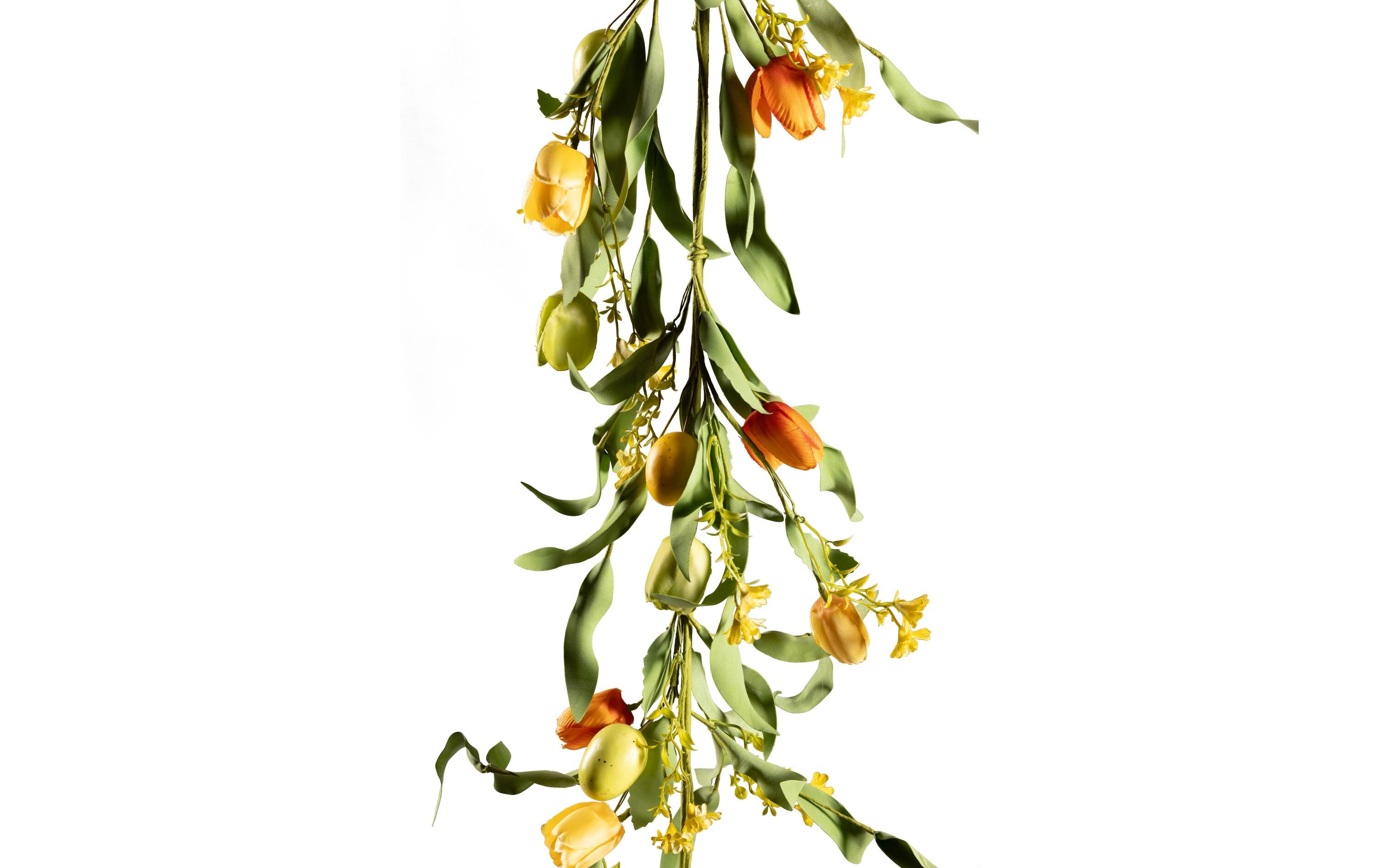 Kunstpflanze Tulpengirlande mit Eiern 150 cm, Gelb, OrangePflanzengirlande