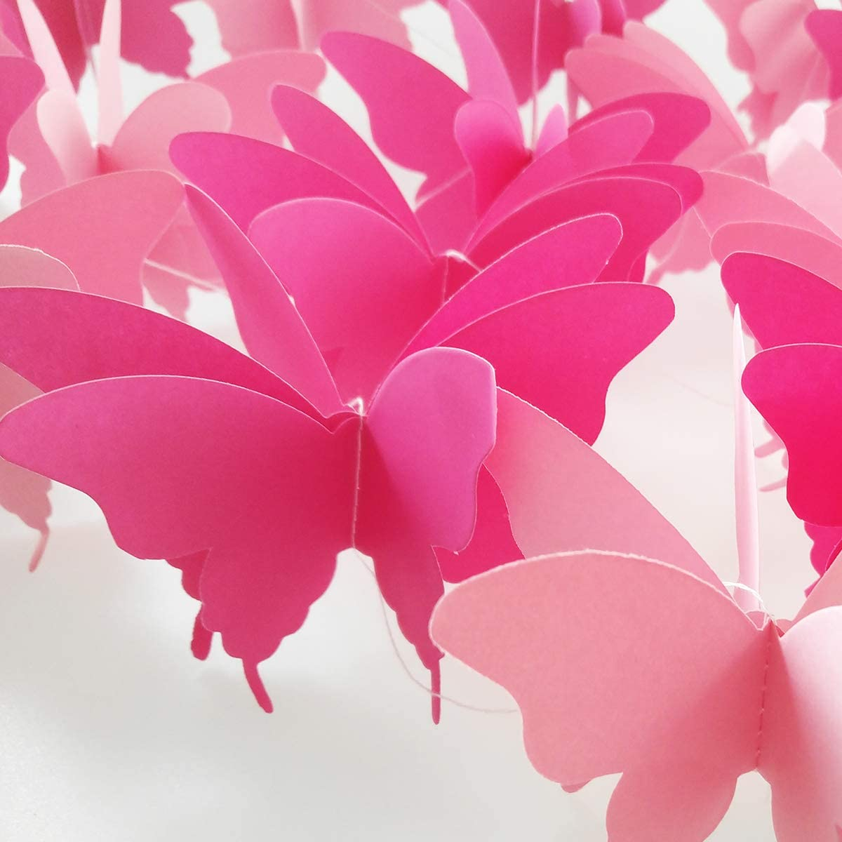 (3er Set) 2.7m Set 3D Schmetterling Girlande Party Dekoration Accessoire - Rosa / Weiss / Lila