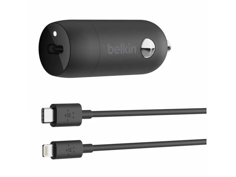 Belkin BoostCharge Car Charger - Bilstrømsadapter - 18 Watt - 3.6 A (24 pin USB-C) - på kabel: Lightning - sort