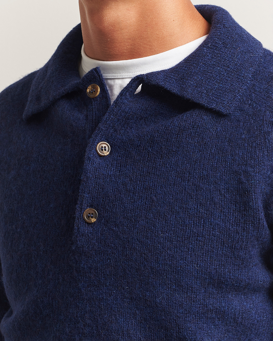 Harley Of Scotland Brushed Supersoft Lambswool Polo Nightsky