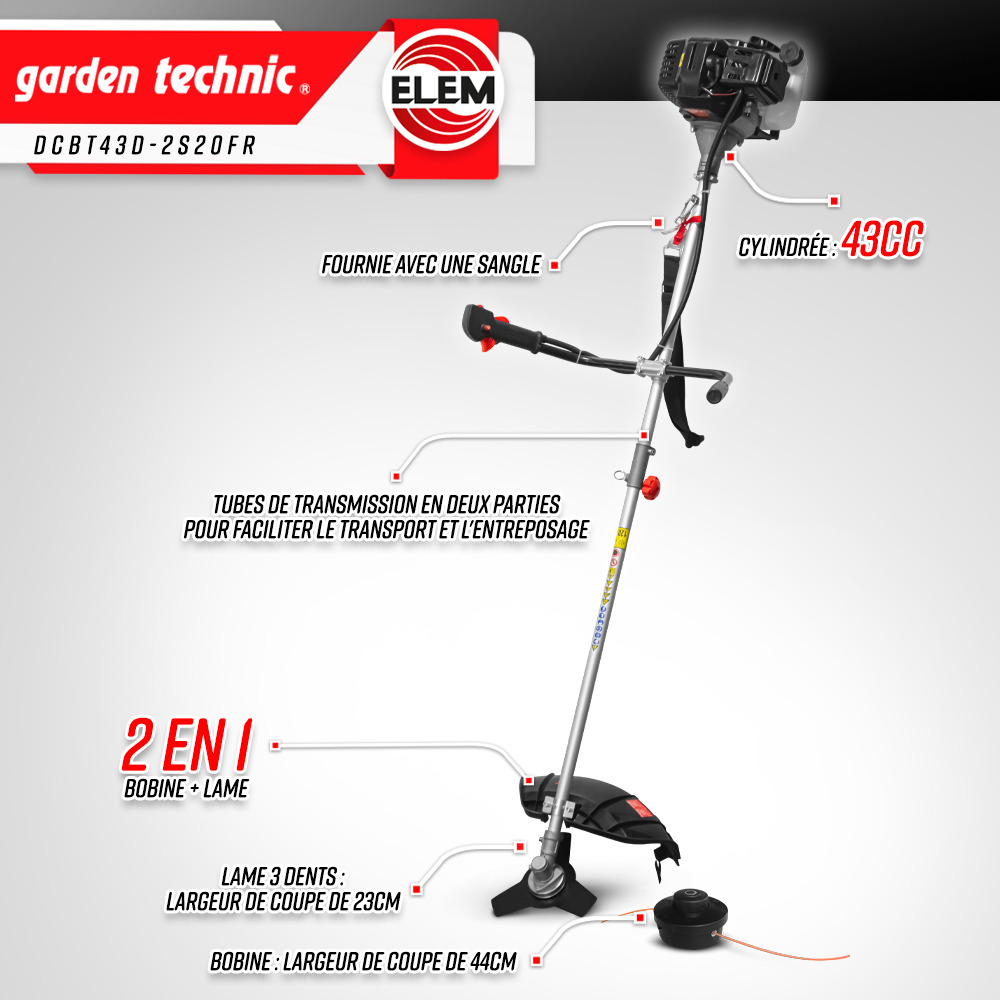 Débroussailleuse thermique 43cc - bobine + lame - elem garden