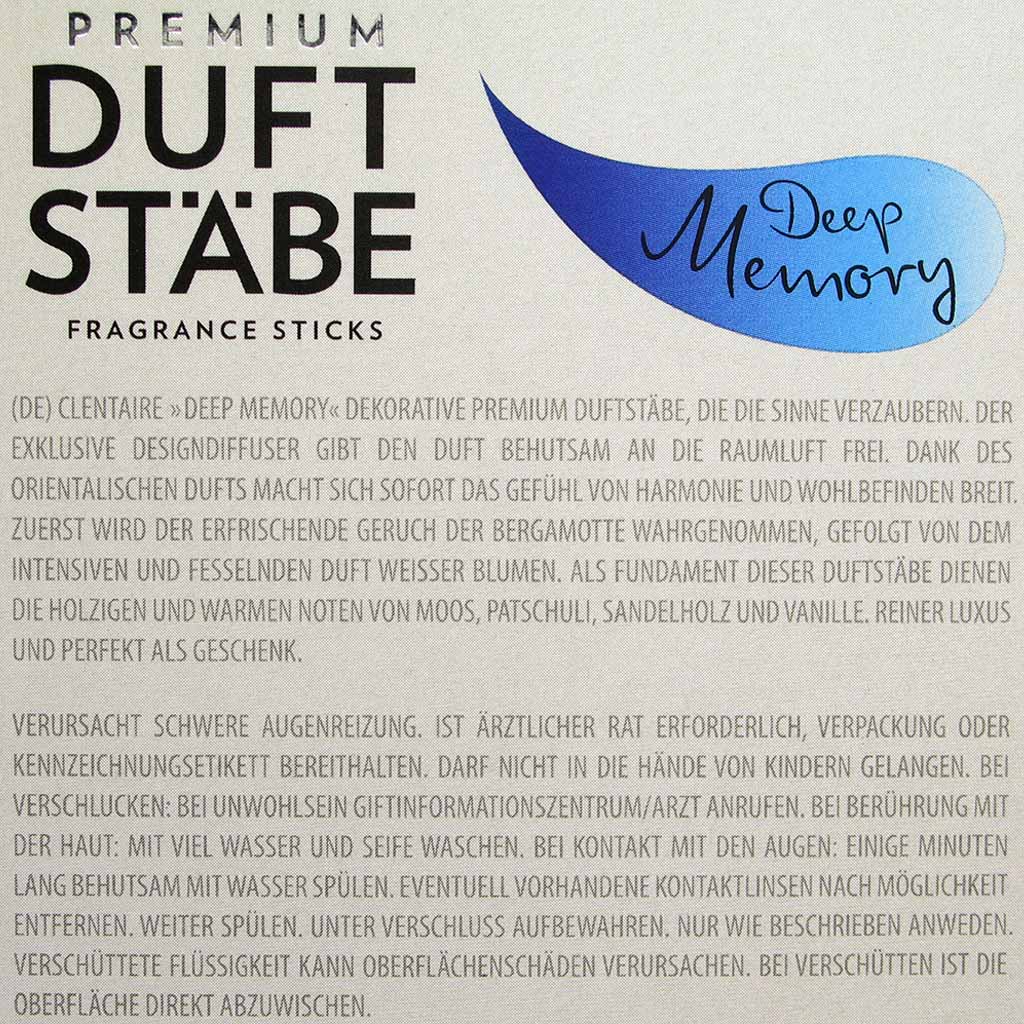 Clentaire Premium Raumduft Duftstäbe Deep Memory 100ml