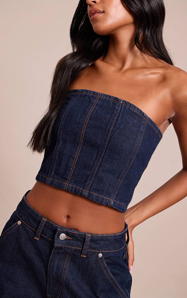 Bleu Indigo Haut Corset Bandeau En Denim Tall