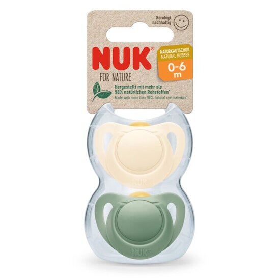 Lot de 2 sucettes For Nature en Latex   Vert et Beige        0-6 mois   de               Nuk